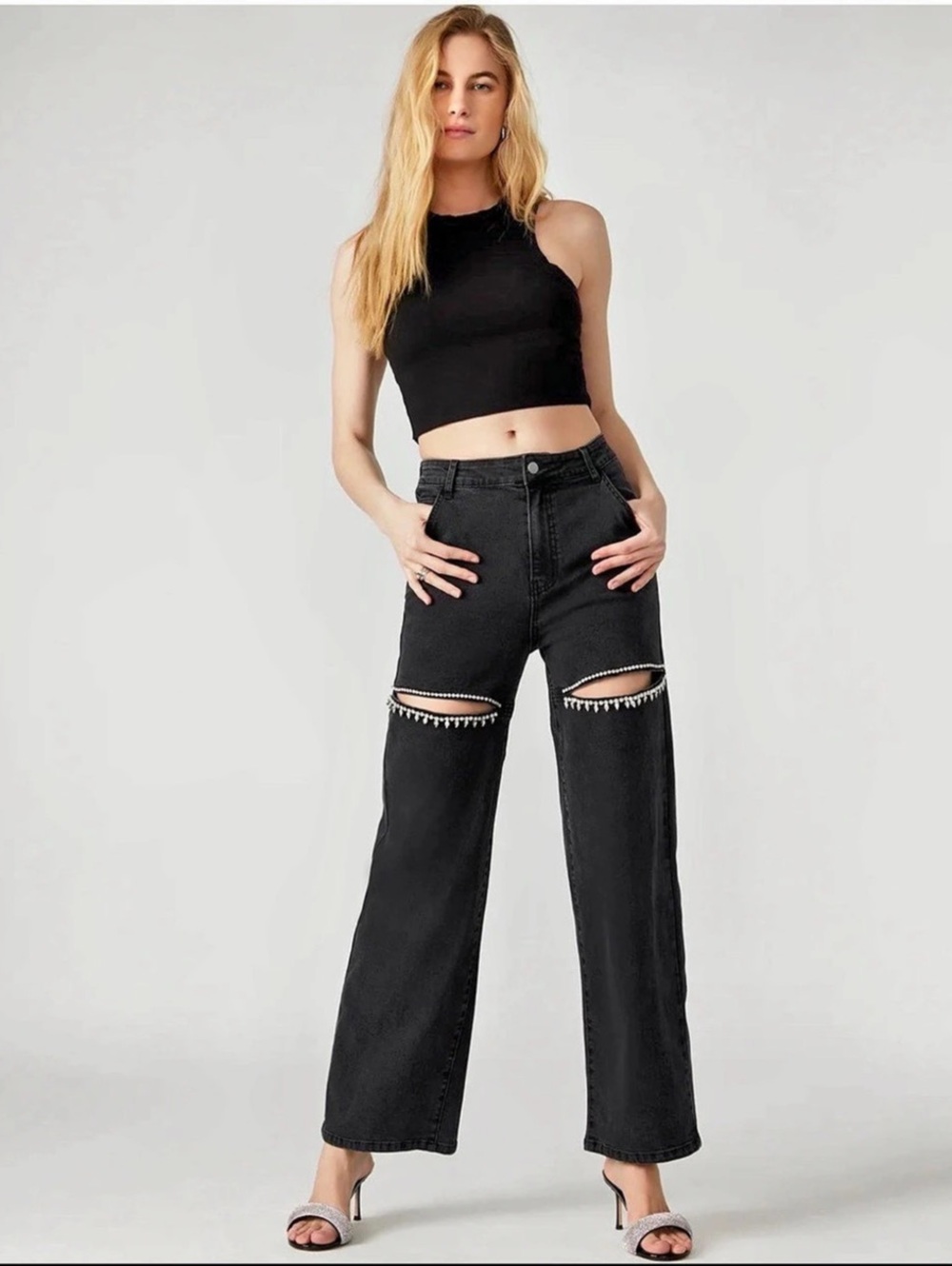 Steve Madden Taylor Jeans Embellished Wide Leg Jeans Waist 29 NWT
